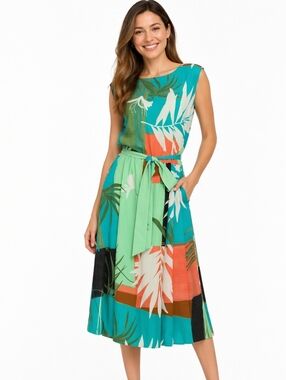Carlisle Sleeveless Tropical Maxi Dress in Teal, Green & Coral